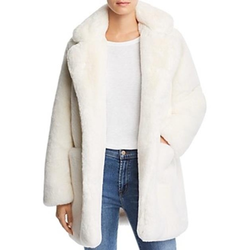 Apparis Womens Sophie 2 Winter MIDI Faux Fur Coat XS Ivory White