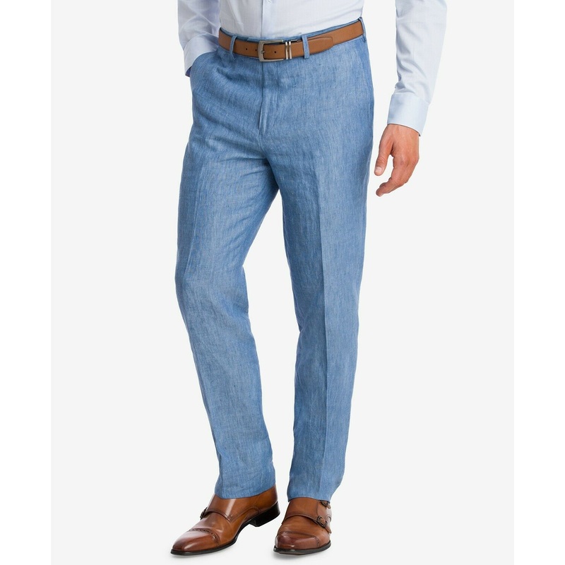 Bar III Men's Slim-Fit Blue Chambray LINEN Dress Pants 38 x 32