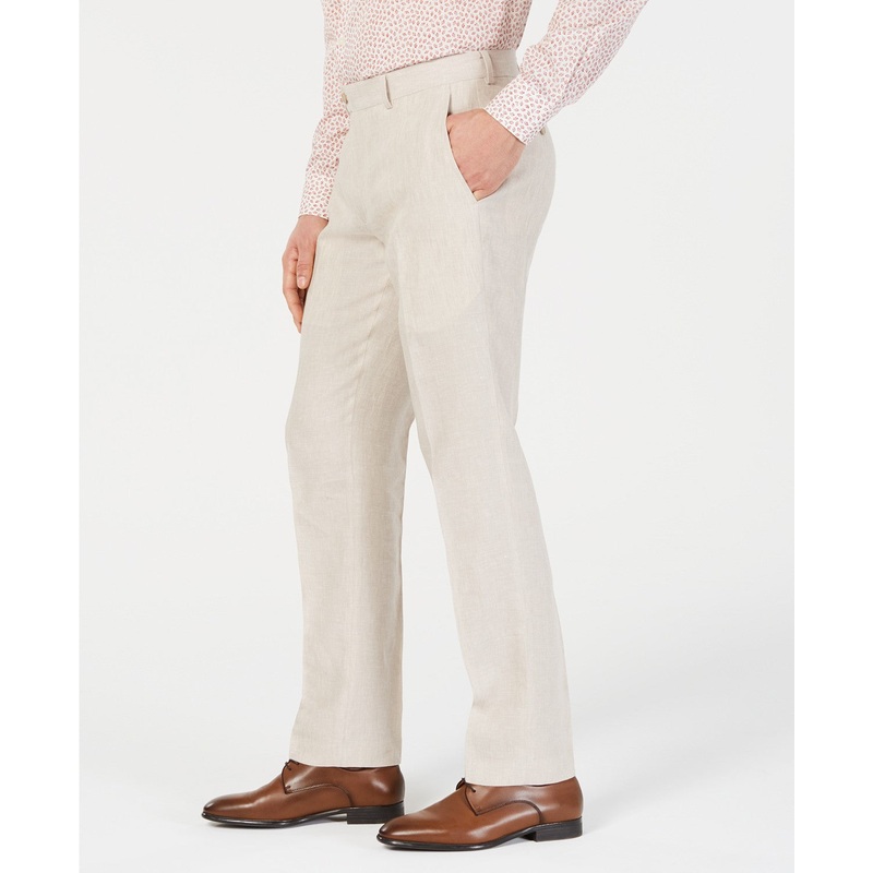 Bar III Men's Slim-Fit Linen Dress Pants 32 x 34 Tan Flat Front