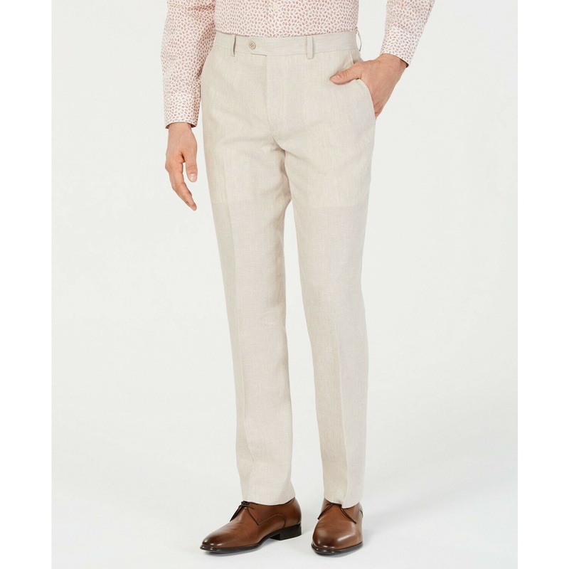 Bar III Men's Slim-Fit Linen Tan Dress Pants 33 x 32 Khaki