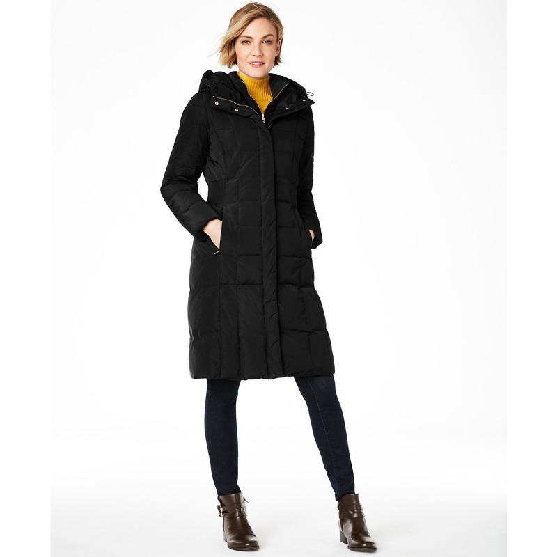 Cole Haan Box-Quilt Down Puffer Coat Black Petite Medium PM Womens