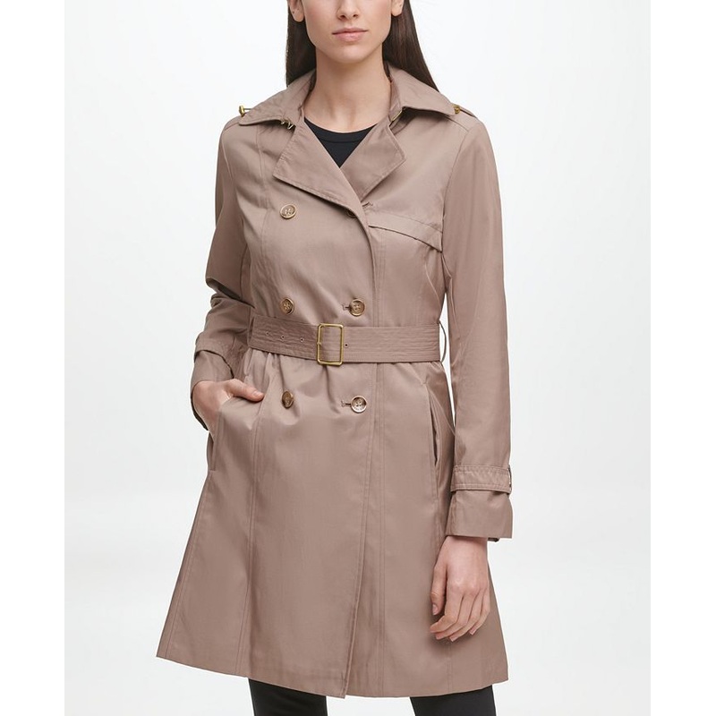 COLE HAAN Classic Women's Cotton Trench Coat Large Khaki Beige