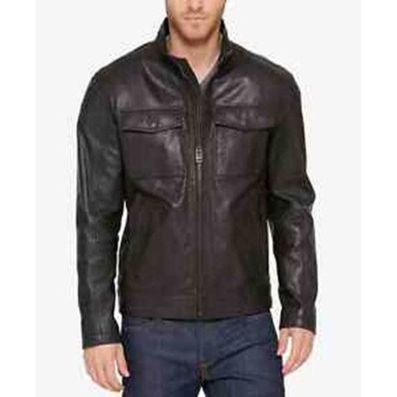 Cole Haan Men's Leather Trucker Jacket Medium Black