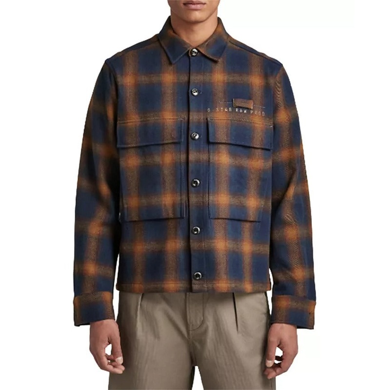 G-STAR RAW Men's Pocketony Plaid Service Overshirt Jacket XL Orange Blue