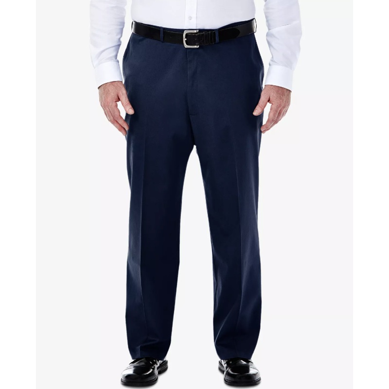 HAGGAR Men's Big & Tall No Iron Khaki Classic Fit Flat Pants Navy 46 x 30