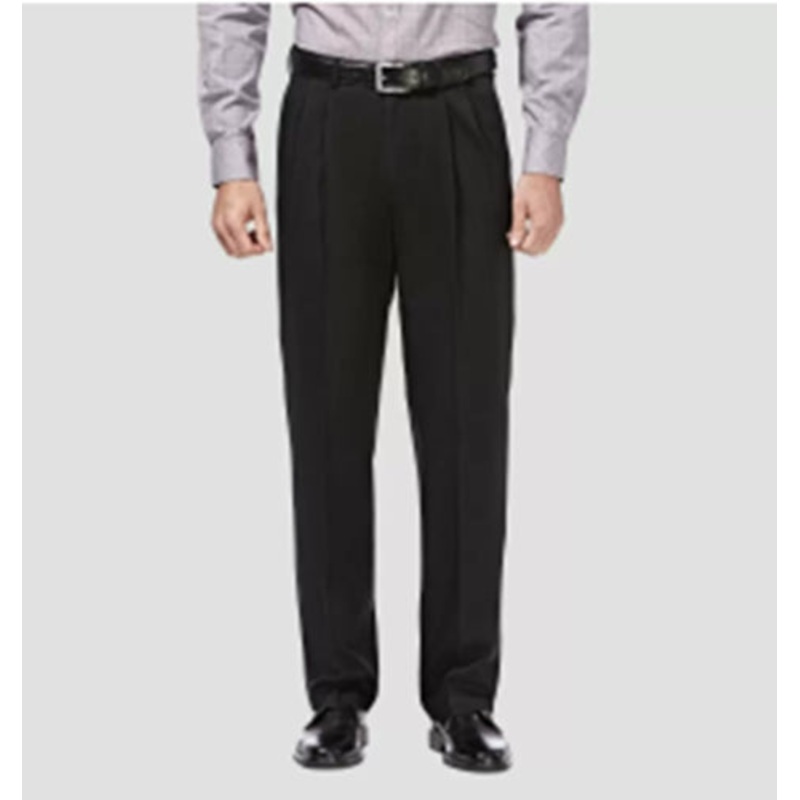 Haggar Men's Iron Free Premium Khaki Classic-Fit Pleated Pants 42 x 29 Black