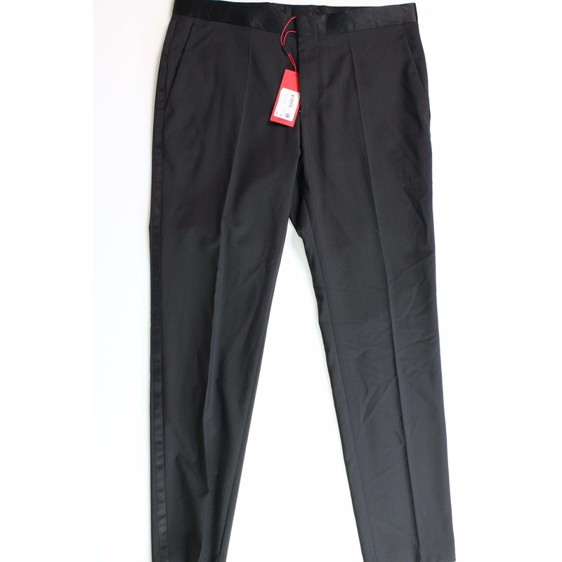Hugo Boss Griffin Slim Fit Black Tuxedo Pants 34 x 32 Black Flat Front