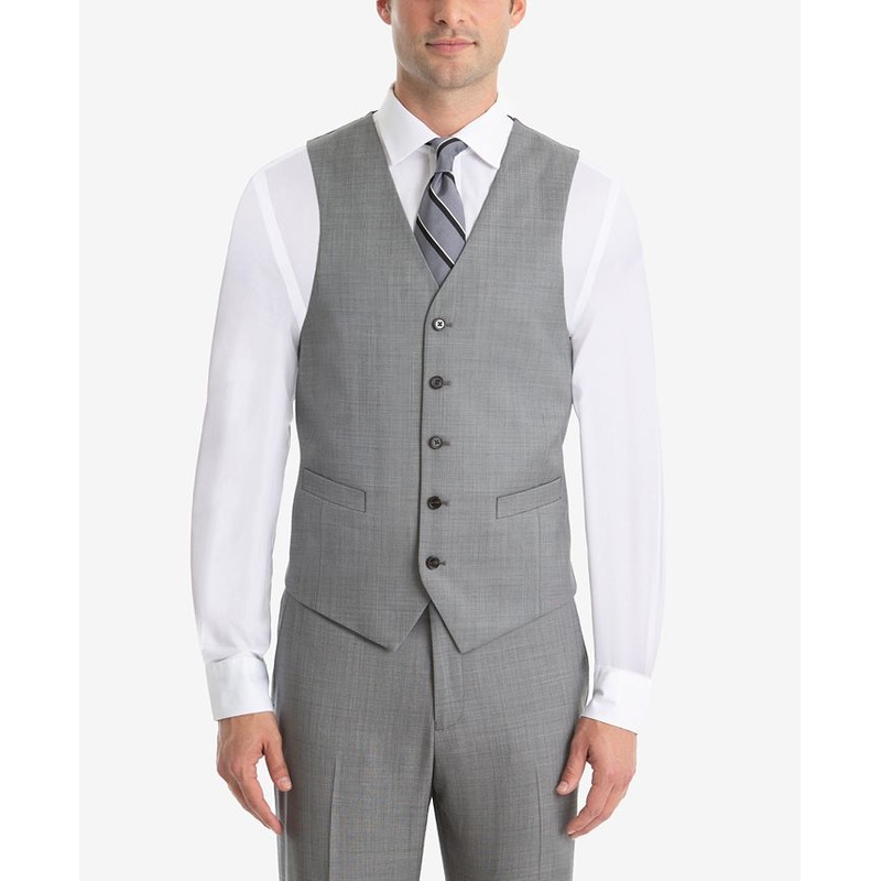 LAUREN RALPH LAUREN Men's UltraFlex Light Grey Sharkskin Wool Vest XL