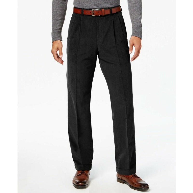 Lauren Ralph Lauren Regular Fit Corduroy Pleated Dress Pants 40 x 32 Black