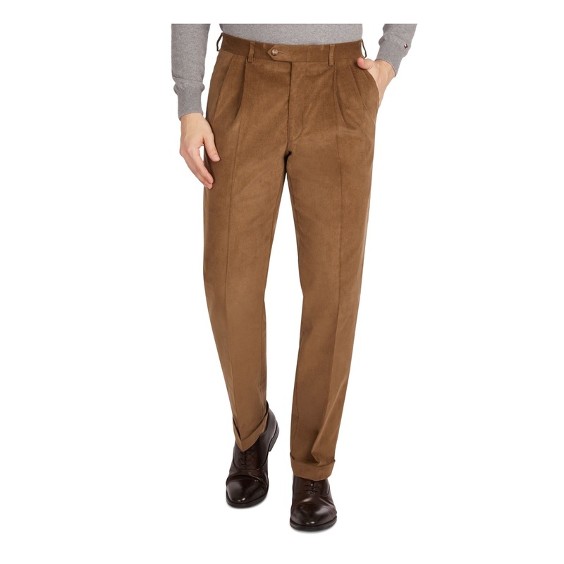 Lauren Ralph Lauren Regular Fit Corduroy Pleated Dress Pants 42 x 30 Camel Brown