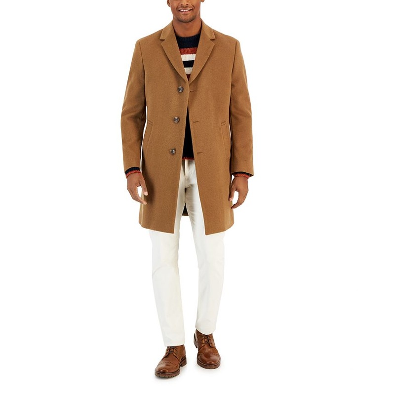 NAUTICA Men's Classic-Fit Camber Wool Overcoat 44S Camel Coat