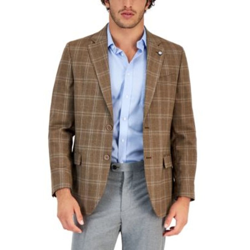NAUTICA Men's Modern-Fit Plaid Sport Coat 40S Brown Blazer