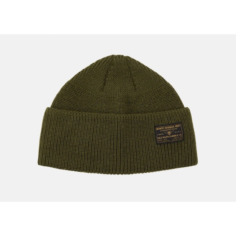 POLO RALPH LAUREN Unisex Beanie Hat Loden GREEN Fitted 100% Wool