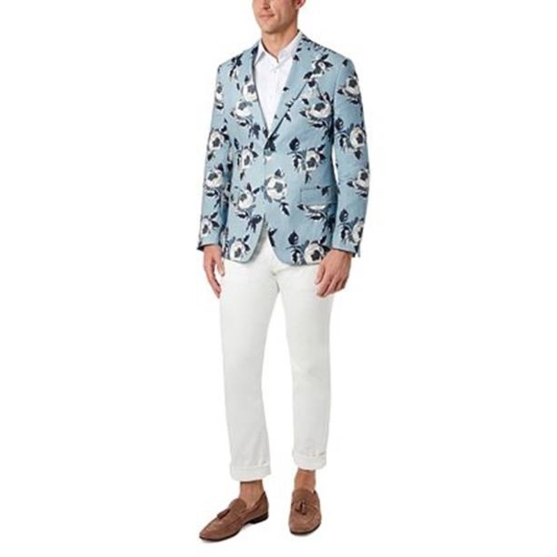 TALLIA Men's Slim-Fit Blue Floral Blazer 42L Blue Linen Sport Coat