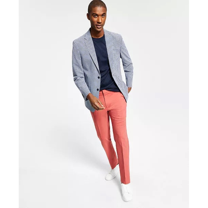 TOMMY HILFIGER Men's Modern-Fit Stretch Seersucker Check Blazer 44R Blue White