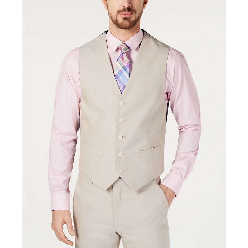 Tommy Hilfiger Men's Suit Vest Small Tan Modern-Fit Flex Stretch Solid