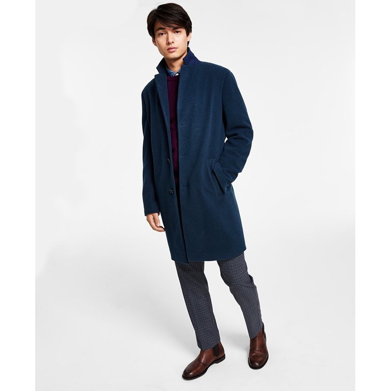 Tommy Hilfiger Mens Addison Wool-Blend Trim Fit Overcoat Coat 36S Blue