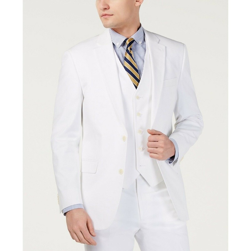 Tommy Hilfiger Modern-Fit THFlex Stretch Solid White Suit Jacket 40R Cotton