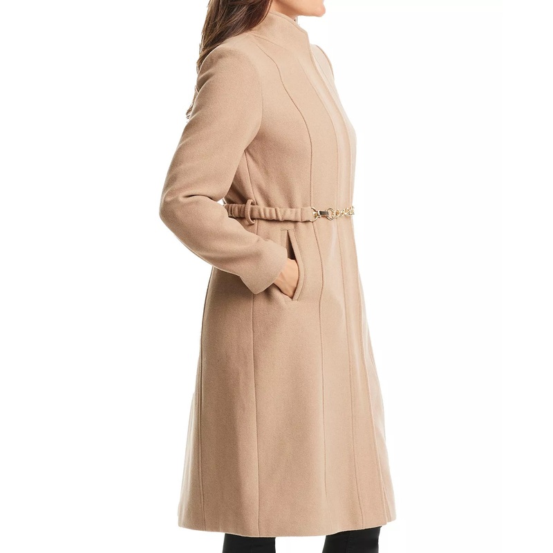 VINCE CAMUTO Women's Chain Belted Maxi Coat True Camel Beige Small
