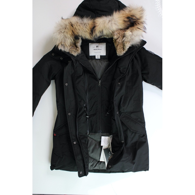 WOOLRICH Womens Valentine Fur Trim Parka Coat XS Black Down