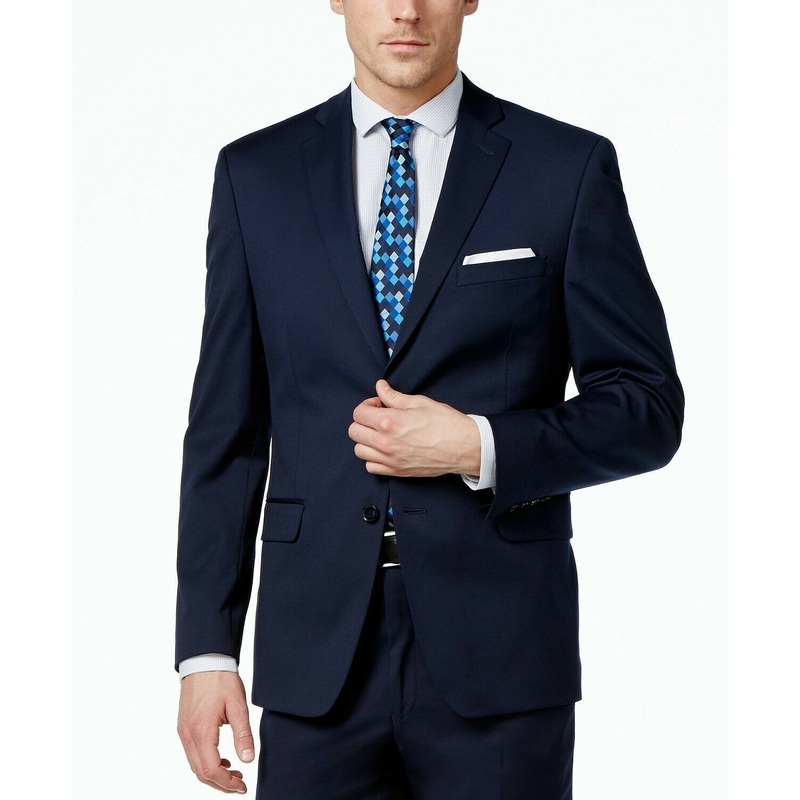 Alfani Men's Stretch Performance Slim-Fit Jacket 46L Navy Blue Two Button