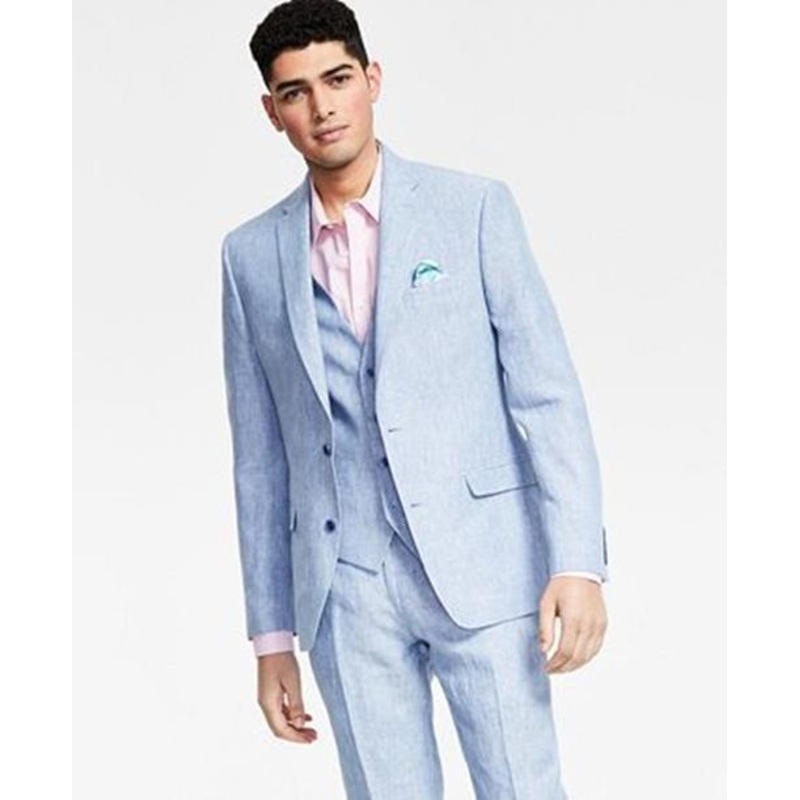Bar III Men's Chambray Suit Jacket 42S Slim Fit Linen Light Blue