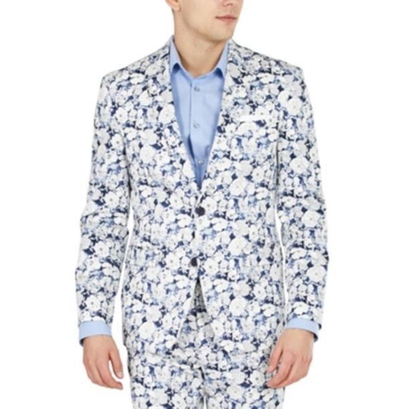 Bar III Men's Slim-Fit Floral Suit Separate Jacket White Blue 38R