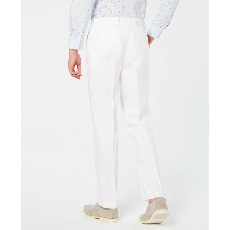 Bar III Men's Slim-Fit White LINEN Dress Pants 30 x 30 Flat Front Pant