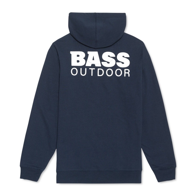 BASS OUTDOOR Men's Stacked Large Logo Fleece Hoodie Blue Medium