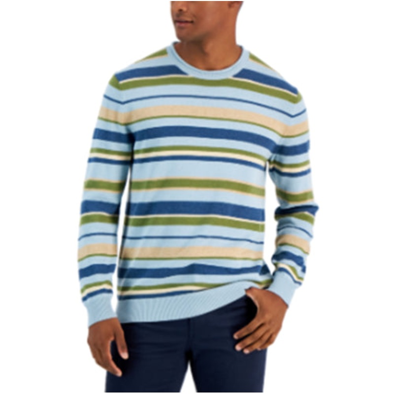 Club Room Mens Stripe Crewneck Sweater Pale Glass Blue XL