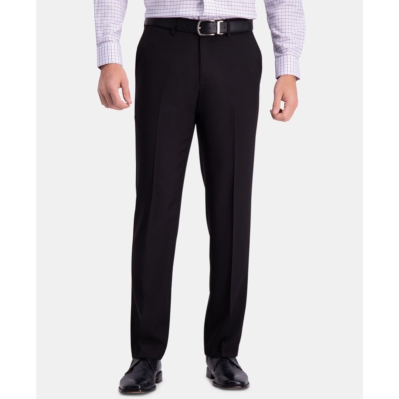 Haggar Black Comfort Straight-Fit Flat-Front Dress Pants Black 34 x 30