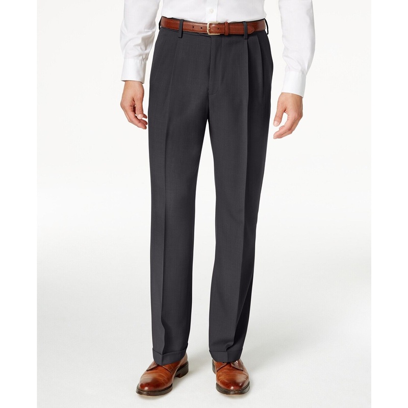 Haggar  ECLO Stria Classic Fit Pleated Dress Pants Grey 36 x 34