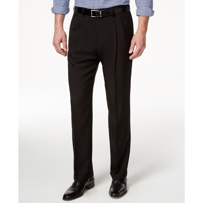 Haggar ECLO Stria Classic Fit Pleated Expandable Waistband 42 x 32 BlacK