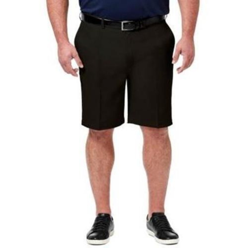 Haggar Men's Cool 18 Pro Straight Fit Stretch Solid Flat Front Shorts 50 Black