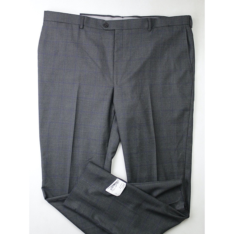 Hart Schaffner Marx New York Classic Fit Plaid Wool Suit 48R / 43W Grey Blue
