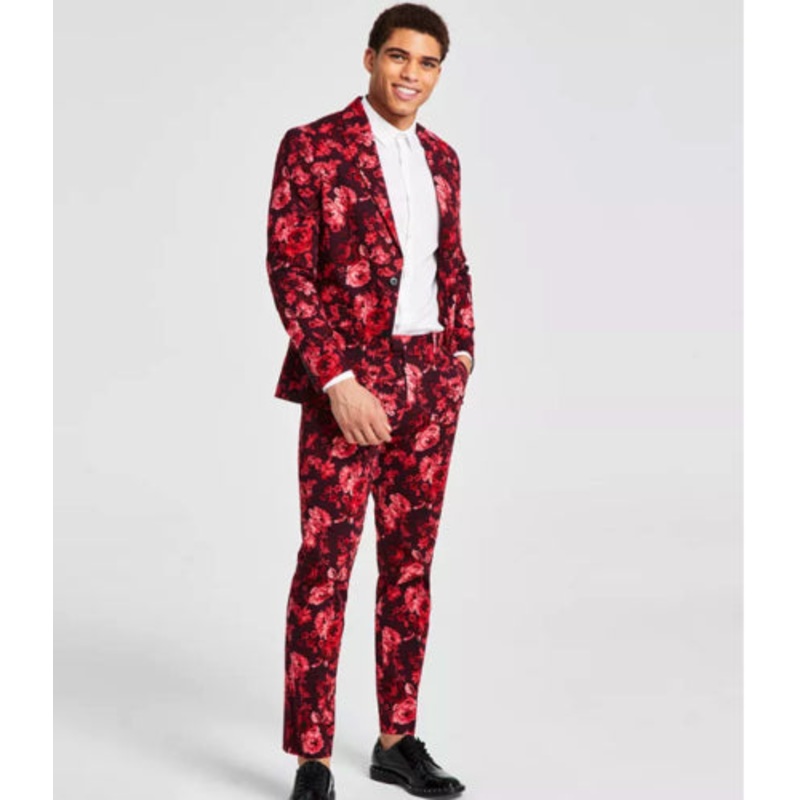 INC Int. Concepts Men's Roscoe Slim-Fit Floral-Print Suit Jacket Red Small