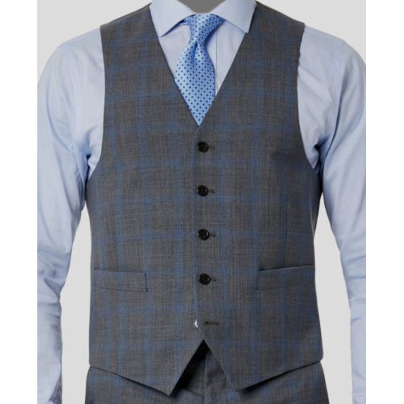 Lauren Ralph Lauren Men's Large Wool Stretch Suit Vest Grey Blue Plaid