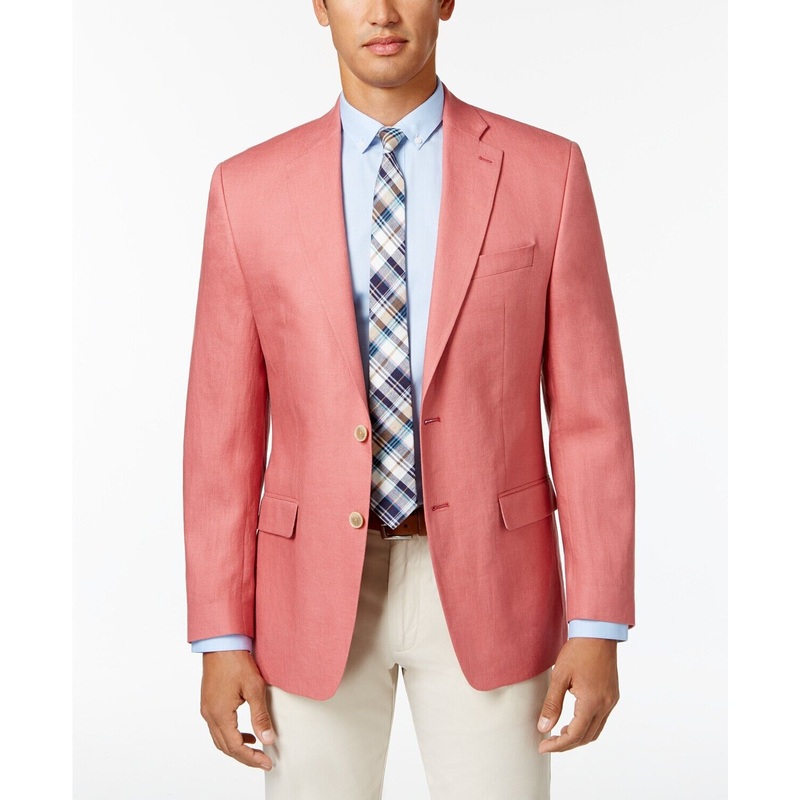 Lauren Ralph Lauren Men's Linen Sport Coat 44L Red Classic-Fit Ultra-Flex Solid