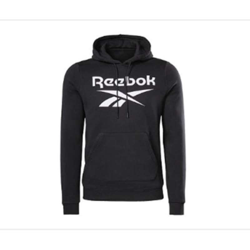 Reebok Mens Logo-Print French Terry BlackWhite Hoodie Medium