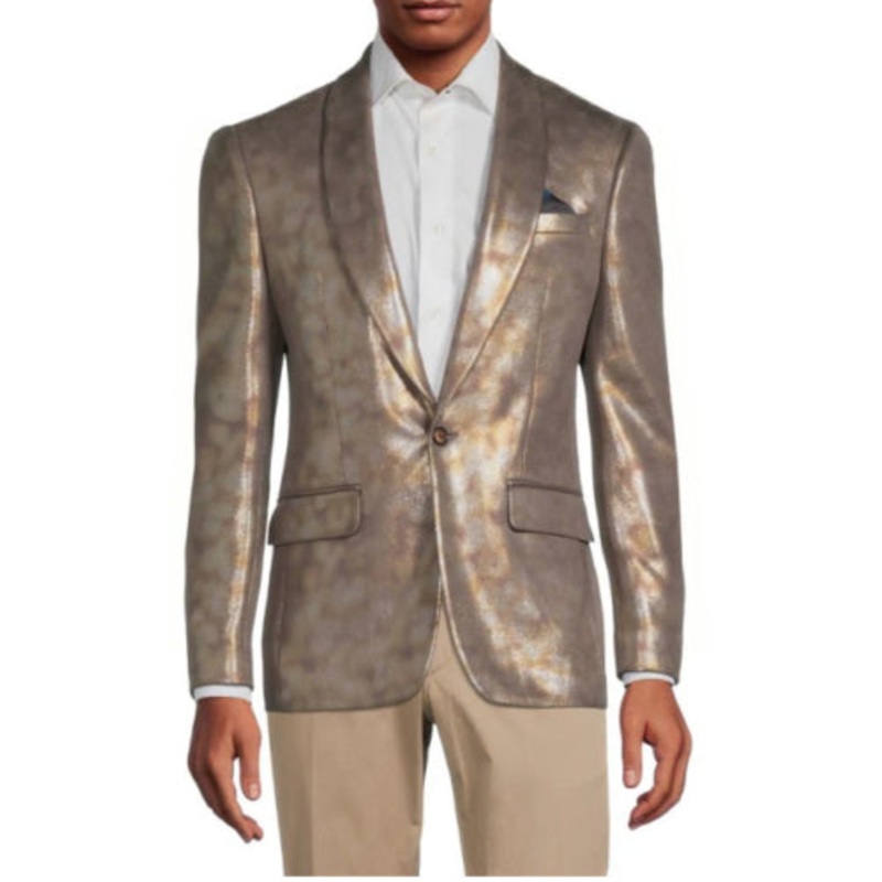 Tallia Mens Slim Fit Metallic Blazer Gold 38R Sport Coat