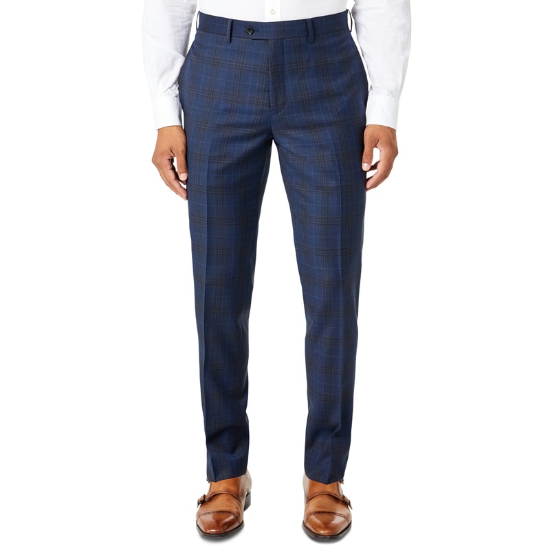 Tallia Vane Mens Slim Wool Plaid Dress Pants 32 x 32 Blue Plaid