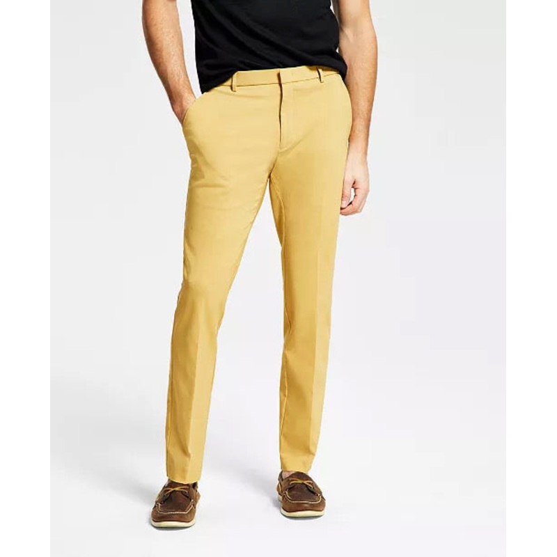 TOMMY HILFIGER Men's Dress Pants 36 x 32 Modern-Fit Yellow Mustard Solid