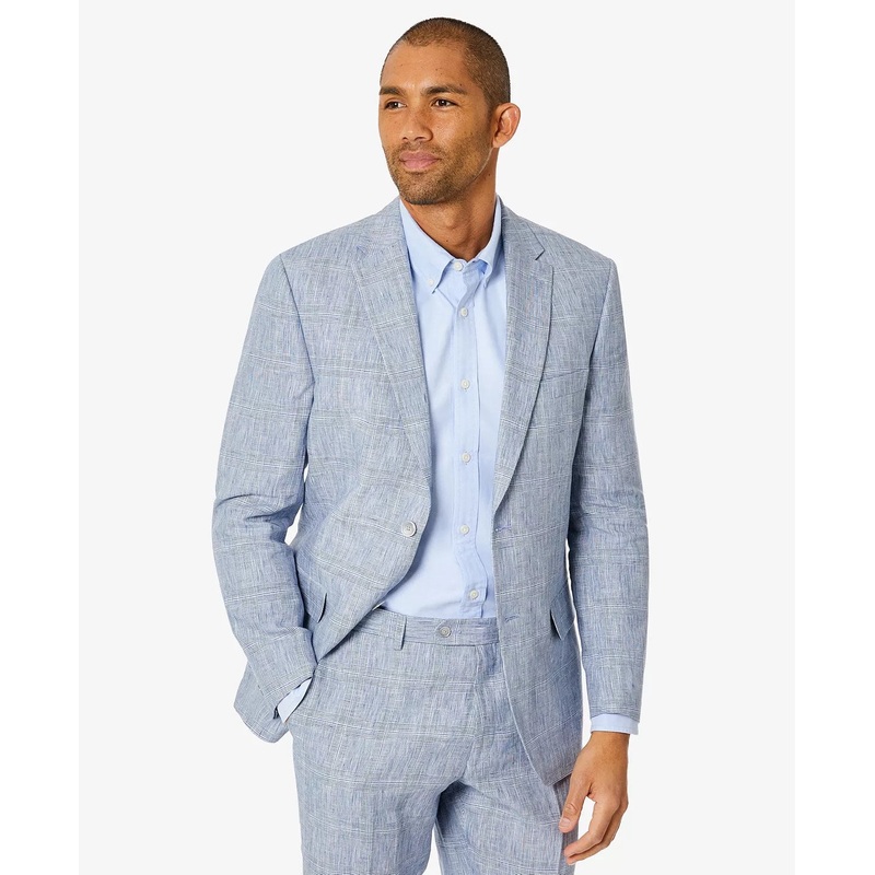 Tommy Hilfiger Men's Suit Jacket 40S Blue Modern-Fit Flex Stretch Plaid Linen