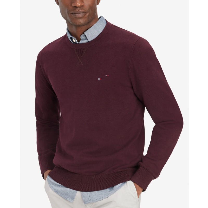 Tommy Hilfiger Mens Signature Solid Sweater Dark Cabernet XL