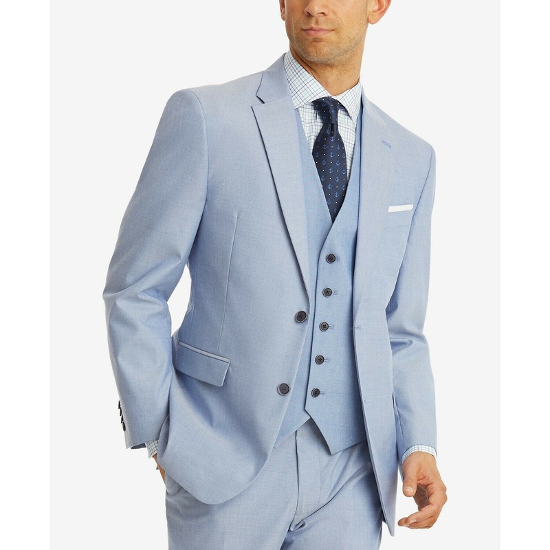 Tommy Hilfiger Modern-Fit Stretch Blue Chambray Suit Jacket 46R