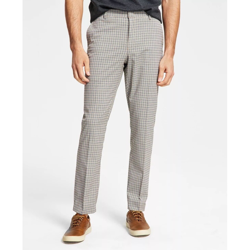 Tommy Hilfiger Modern-Fit Th Flex Light Brown Check Performance Pants 34 X 34