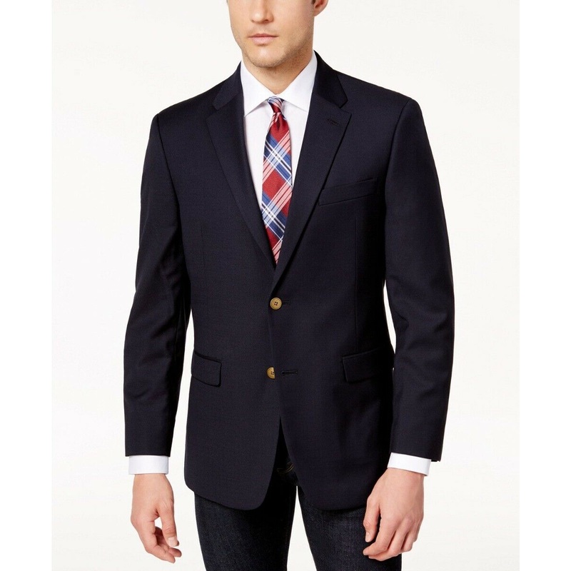 Tommy Hilfiger Modern-Fit TH Flex Solid Navy Blazer 42S Blue
