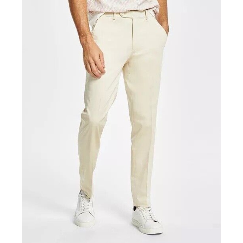 Alfani Men's Dress Pants 34 x 34 Slim-Fit Solid Cream Cotton
