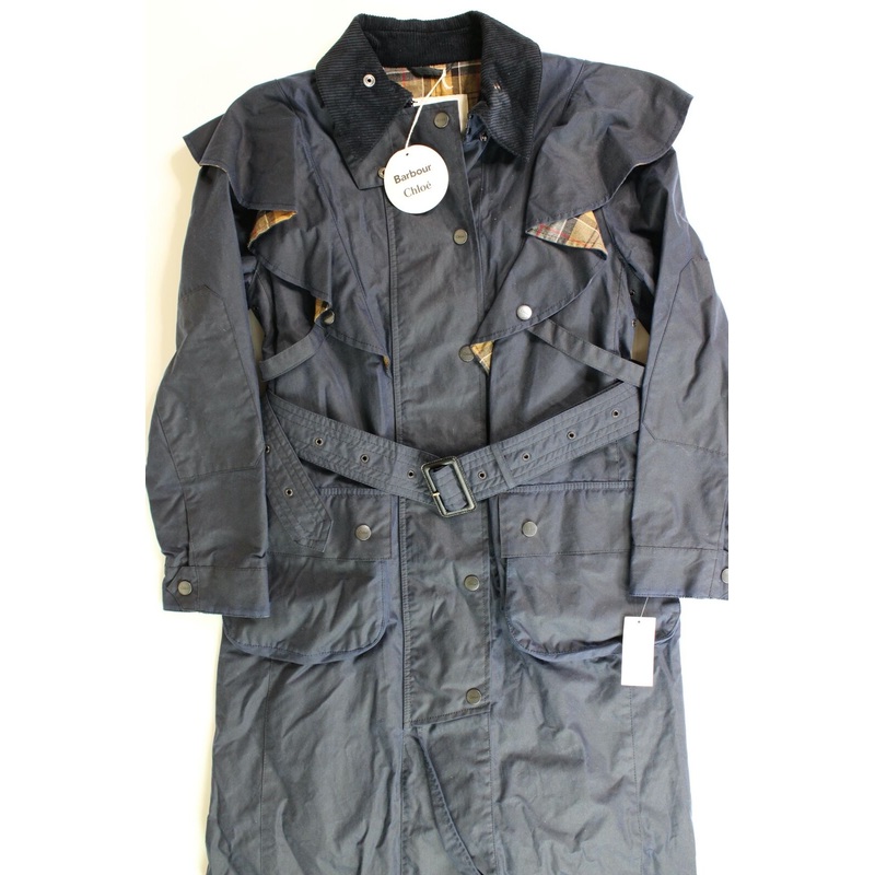 Barbour x Chlo Womens Dany Wax Trench Coat Size US 8 Navy Blue $2650