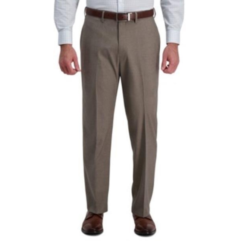 Haggar J.M. Mens Grid Classic-Fit 4-Way Stretch Dress Pants 32 x 30 Oatmeal